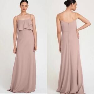 Jenny Yoo Womens Bridsmaid Dress Size 4 Maxi Spaghetti Strap Blush Rose V-neck